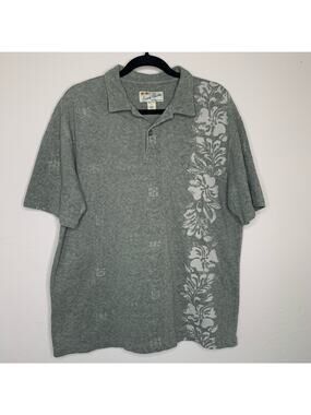 Crazy Shirts Hawaiian Polo Sz Large Cotton Pale Gray Green